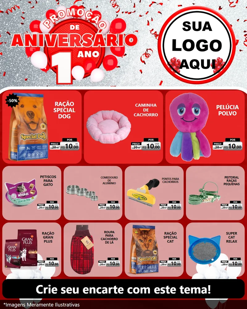 Modelo de Rede Social para Feed Instagram com o tema Promoção de Aniversário - 1 Ano para Pet Shop