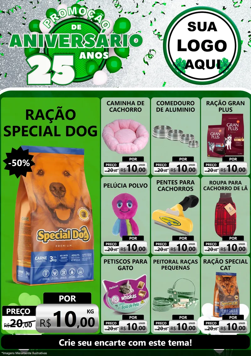 Modelo de Encarte para Encarte A4 Vertical com o tema Promoção de Aniversário - 25 Anos para Pet Shop