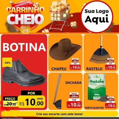 Modelo de Rede Social para Feed Facebook com o tema Promoção carrinho cheio para Agropecuária
