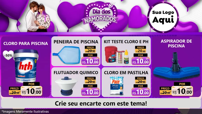 Modelo de TV para TV Horizontal com o tema Dia dos Namorados para Produtos para Piscina