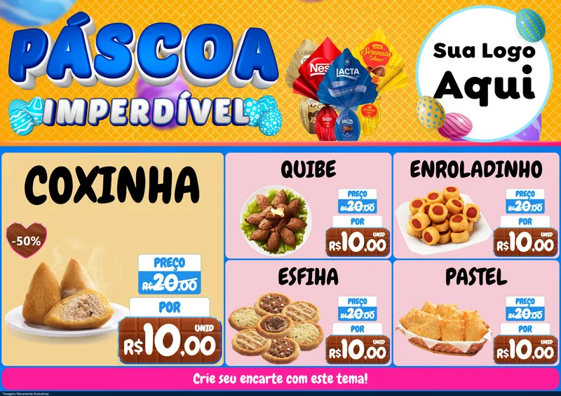 Modelo de Encarte para Encarte A4 Horizontal com o tema Páscoa Imperdível para Salgadaria