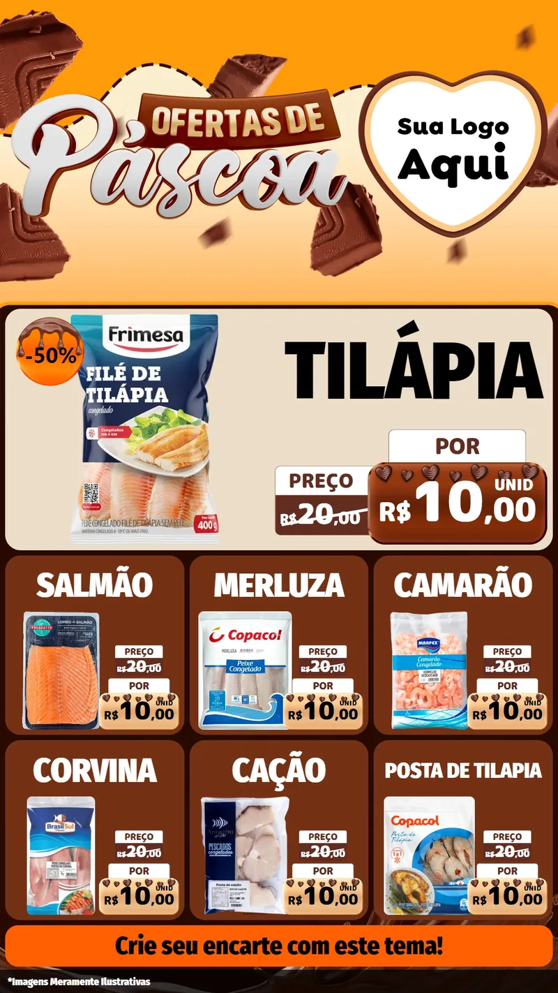 Modelo de Rede Social para Stories com o tema Ofertas de Páscoa para Peixaria