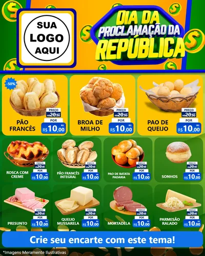 Modelo de Rede Social para Feed Instagram com o tema Dia Da Proclamação da República para Padaria