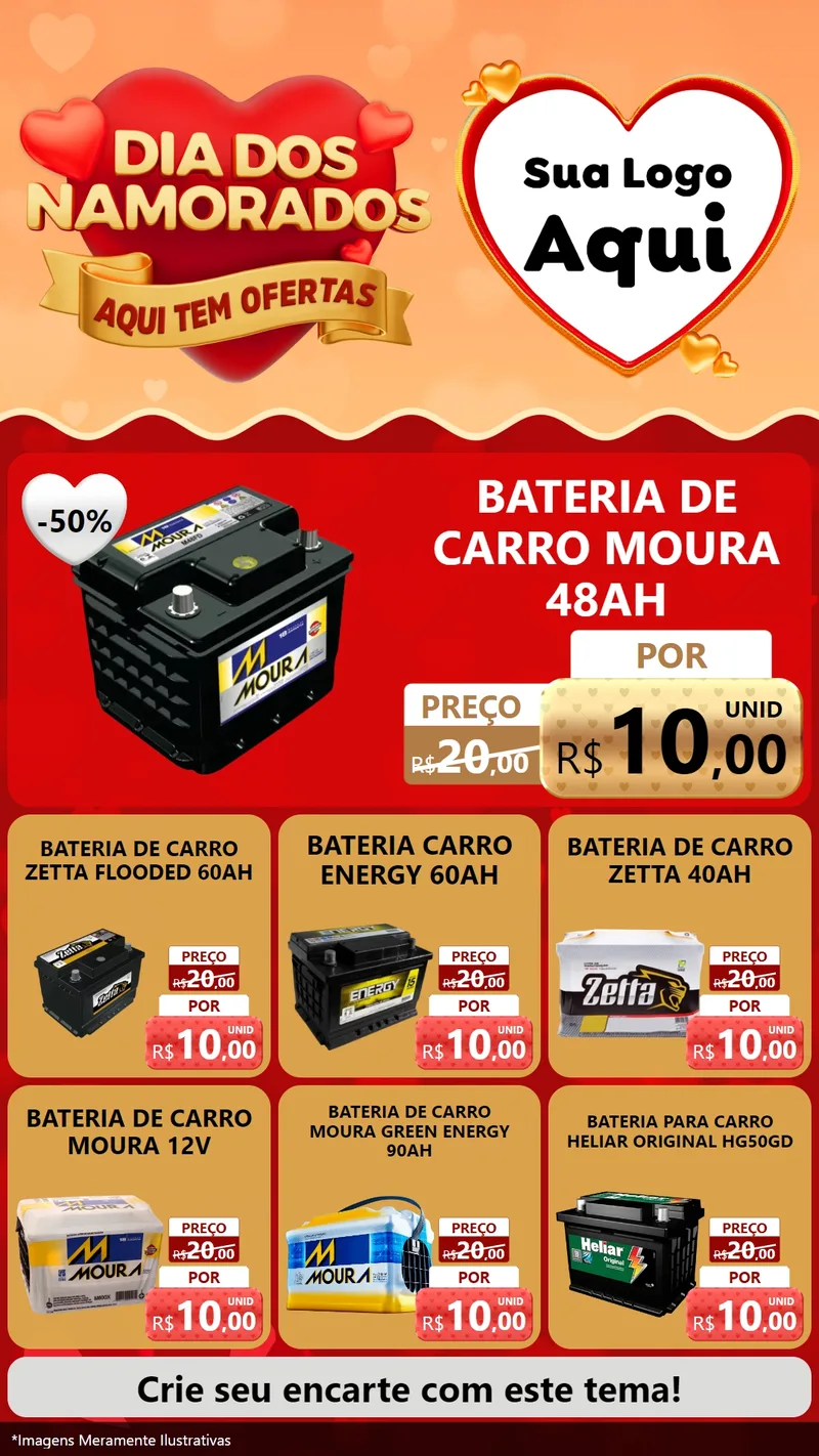 Modelo de Rede Social para Stories com o tema Dia dos Namorados - Aqui Tem Ofertas para Baterias Elétricas