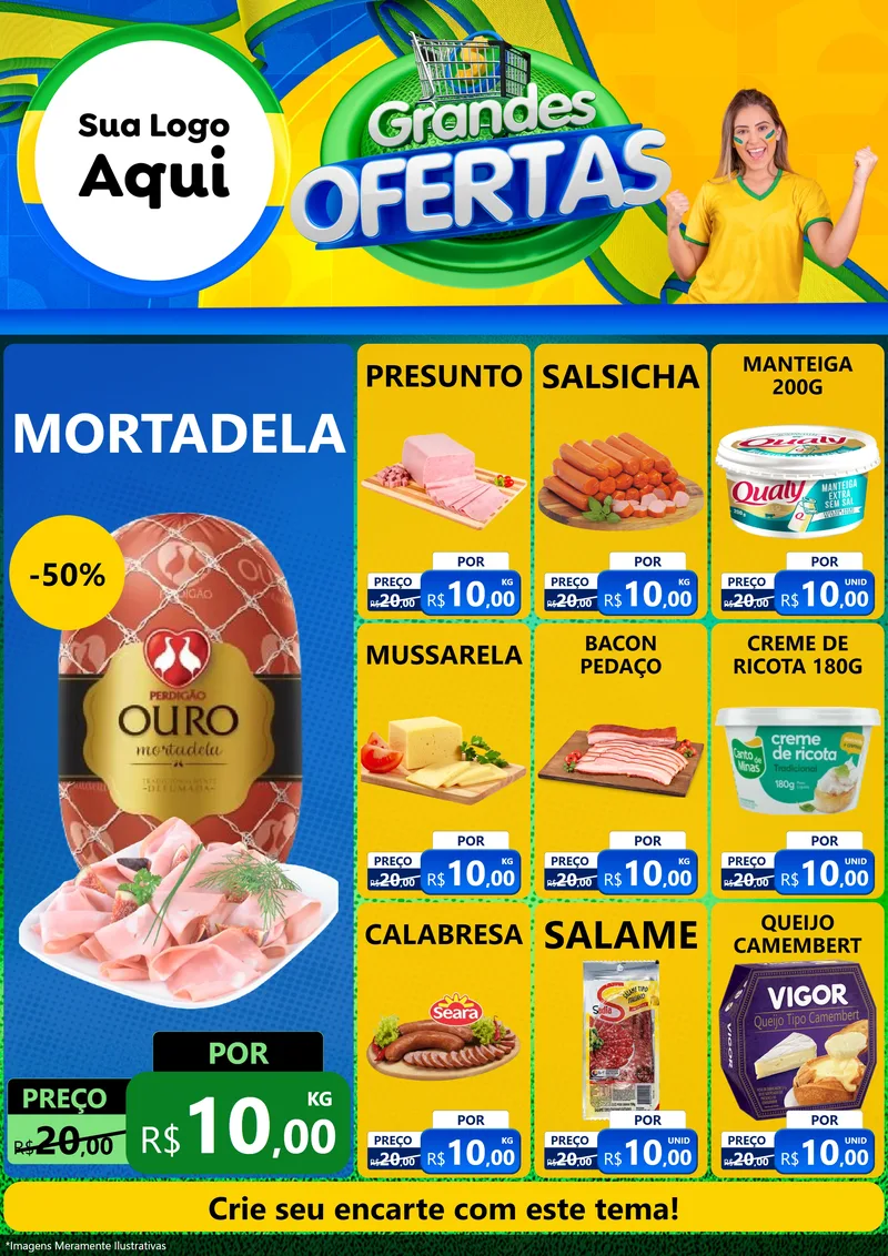 Modelo de Encarte para Encarte A4 Vertical com o tema Grandes Ofertas para Frios e Laticínios