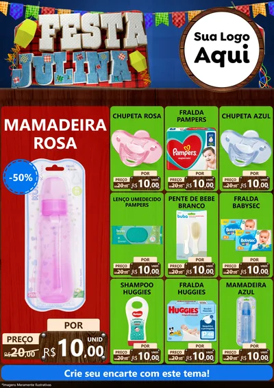Modelo de Encarte para Encarte A4 Vertical com o tema Festa Julina para Bebês
