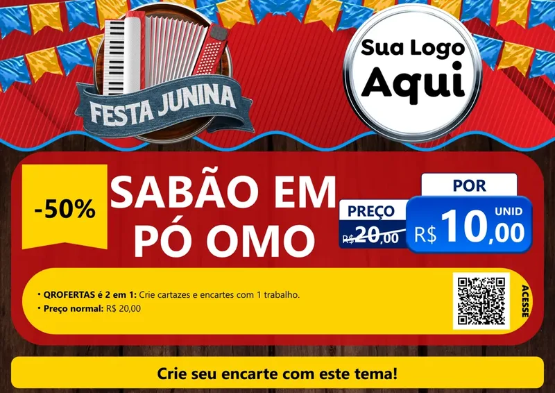 Modelo de Cartaz para Cartaz A4 Horizontal com o tema Festa Junina para Produtos de Limpeza