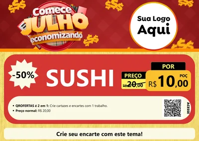 Modelo de Cartaz para Cartaz A4 Horizontal com o tema Comece Julho Economizando para Comida japonesa
