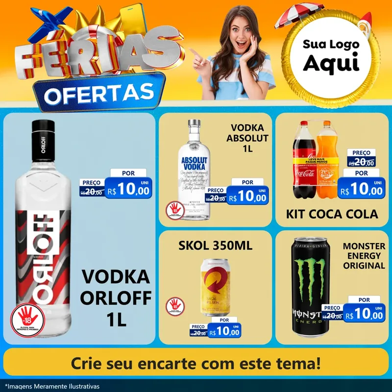 Modelo de Rede Social para Feed Facebook com o tema Ofertas - Férias para Distribuidora de bebidas