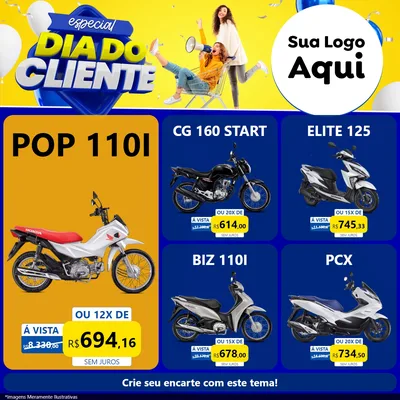 Modelo de Rede Social para Feed Facebook com o tema Especial Dia do Cliente para Concessionaria de Motos