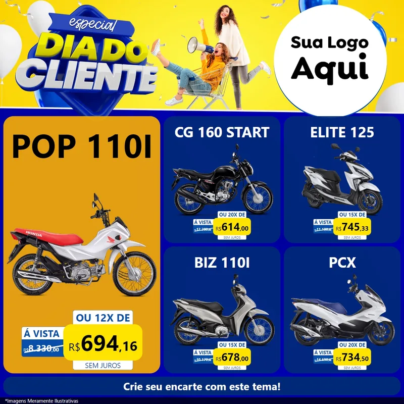 Modelo de Rede Social para Feed Facebook com o tema Especial Dia do Cliente para Concessionaria de Motos