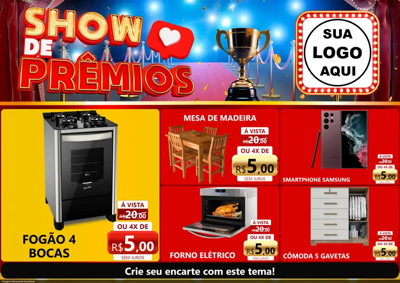 Modelo de Encarte para Encarte A4 Horizontal com o tema Show de Prêmios para Móveis e Eletro