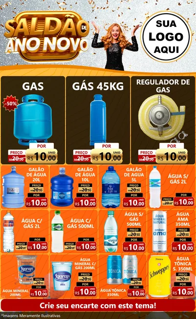 Modelo de Encarte para Encarte Grande com o tema Saldão de Ano Novo para Água e gás
