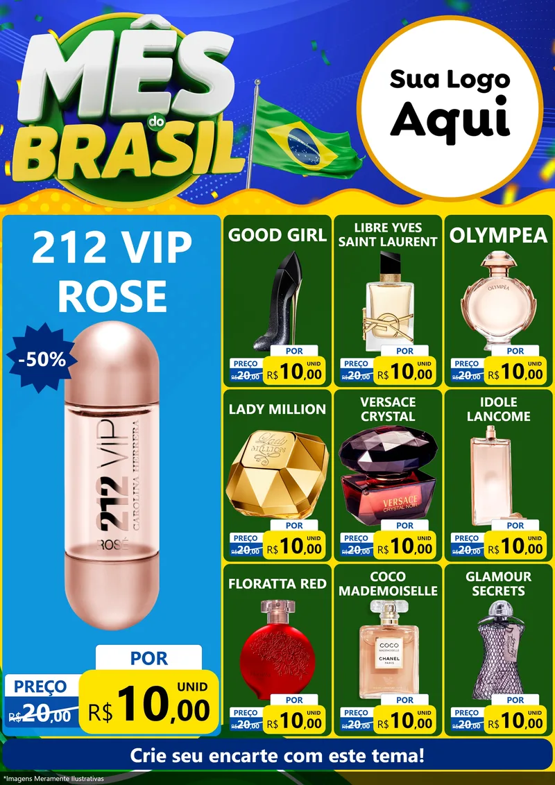Modelo de Encarte para Encarte A4 Vertical com o tema Mês do Brasil para Perfumes