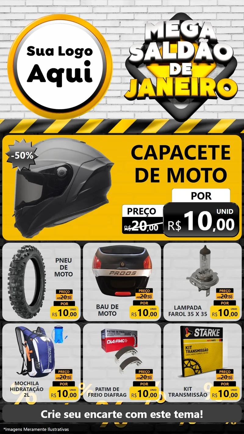 Modelo de Rede Social para Stories com o tema Mega Saldão de Janeiro para Moto peças