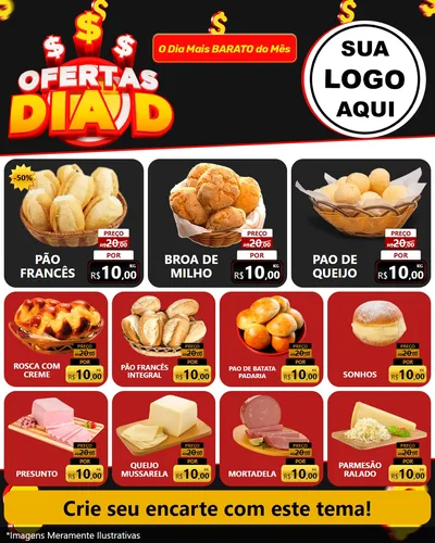Modelo de Rede Social para Feed Instagram com o tema Ofertas Dia D para Padaria