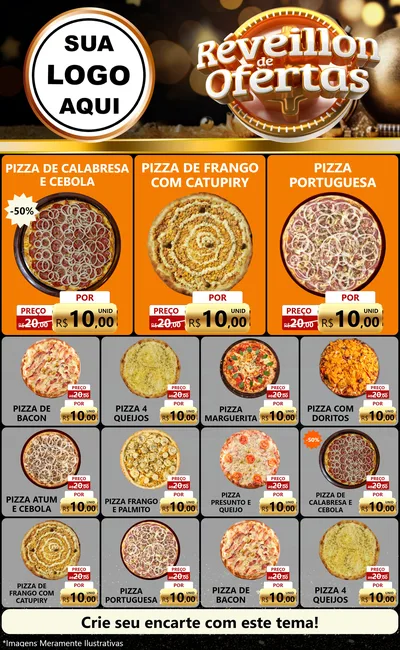 Modelo de Encarte para Encarte Grande com o tema Réveillon de Ofertas para Pizzaria
