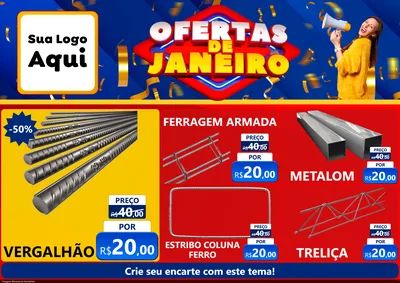 Modelo de Encarte para Encarte A4 Horizontal com o tema Ofertas de Janeiro para Ferragens