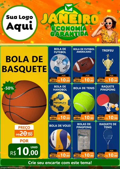 Modelo de Encarte para Encarte A4 Vertical com o tema Janeiro - Economia Garantida para Artigos Esportivos