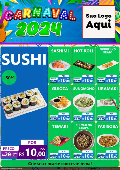 Modelo de Encarte para Encarte A4 Vertical com o tema Carnaval 2027 para Comida japonesa