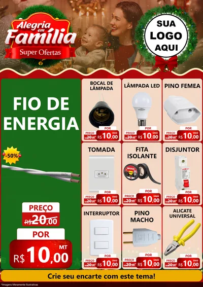 Modelo de Encarte para Encarte A4 Vertical com o tema Alegria Em Família - Super Ofertas para Materiais Elétricos