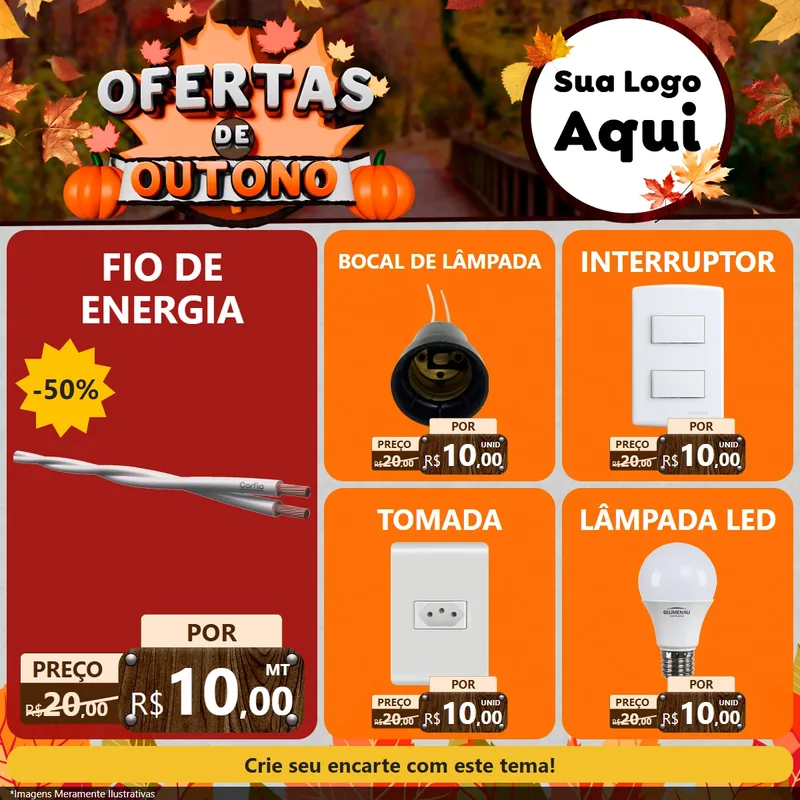 Modelo de Rede Social para Feed Facebook com o tema Ofertas de Outono para Materiais Elétricos