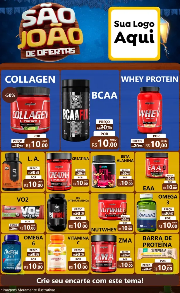 Modelo de Encarte para Encarte Grande com o tema São João Ofertas Imbatíveis! - Junina para Suplementos alimentares