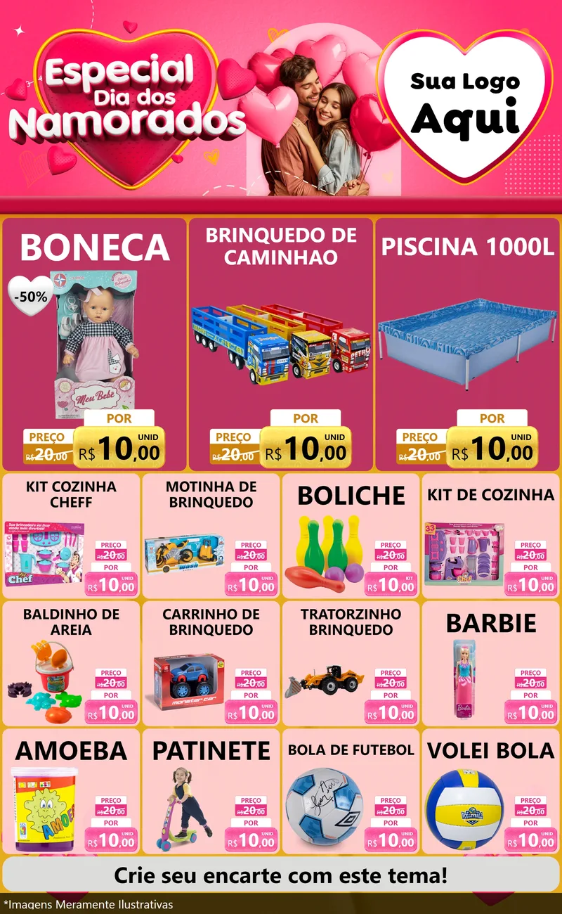 Modelo de Encarte para Encarte Grande com o tema Especial Dia dos Namorados para Brinquedos