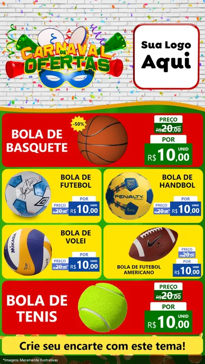 Modelo de TV para TV Vertical com o tema Carnaval de Ofertas para Artigos Esportivos