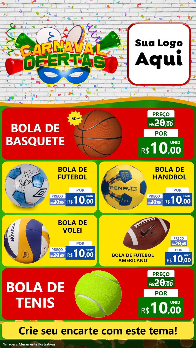 Modelo de TV para TV Vertical com o tema Carnaval de Ofertas para Artigos Esportivos