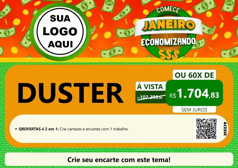 Modelo de Cartaz para Cartaz A4 Horizontal com o tema Comece Janeiro Economizando para Concessionaria de Carros