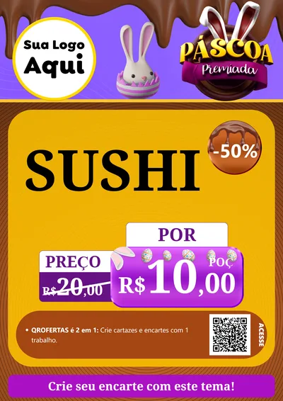 Modelo de Cartaz para Cartaz A4 Vertical com o tema Páscoa Premiada para Comida japonesa