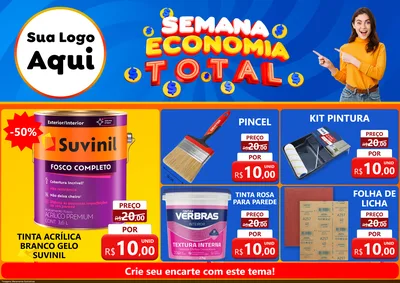 Modelo de Encarte para Encarte A4 Horizontal com o tema Semana Economia Total para Tintas e Ferramentas
