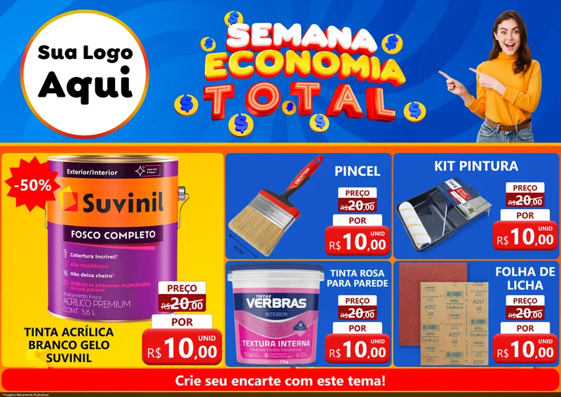 Modelo de Encarte para Encarte A4 Horizontal com o tema Semana Economia Total para Tintas e Ferramentas