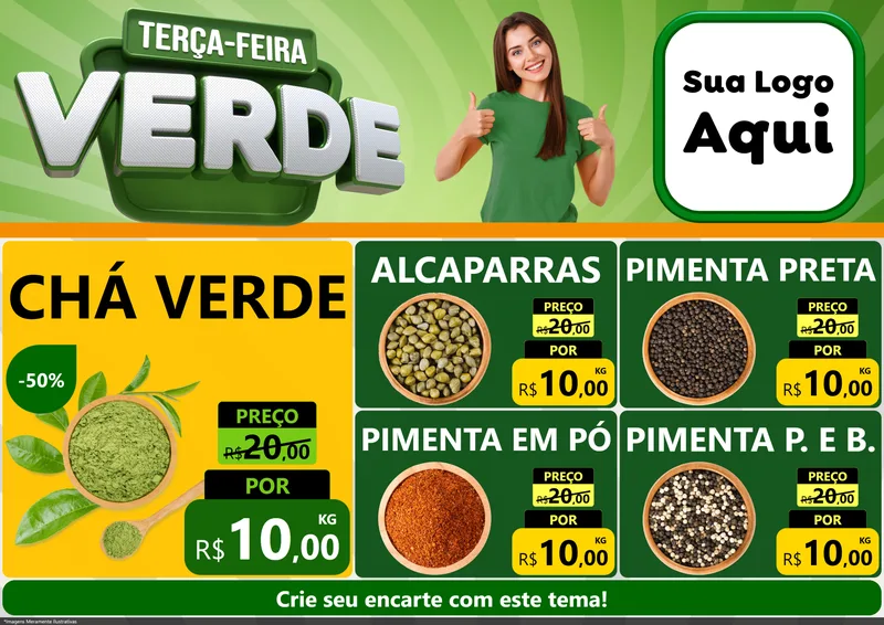 Modelo de Encarte para Encarte A4 Horizontal com o tema Terça - Feira Verde para Produtos Naturais