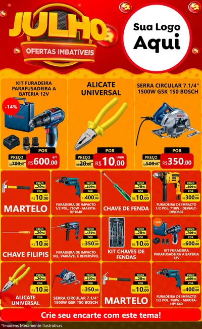 Modelo de Encarte para Encarte Grande com o tema Julho Ofertas Imbatíveis para Maquinas e Ferramentas