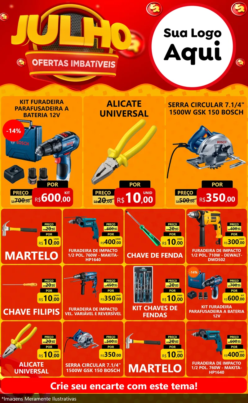 Modelo de Encarte para Encarte Grande com o tema Julho Ofertas Imbatíveis para Maquinas e Ferramentas