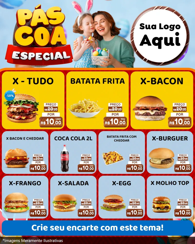 Modelo de Rede Social para Feed Instagram com o tema Páscoa Especial para Hamburgueria