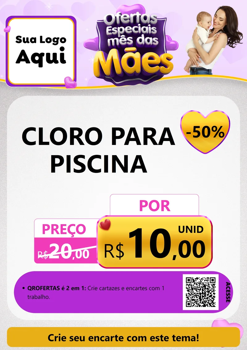 Modelo de Cartaz para Cartaz A4 Vertical com o tema Ofertas Especiais - Mês das Mães para Produtos para Piscina