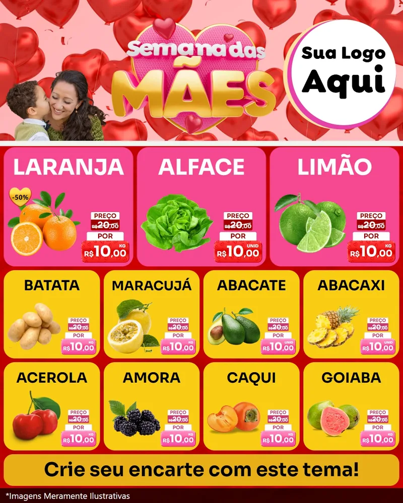 Modelo de Rede Social para Feed Instagram com o tema Semana Das Mães para Hortifrúti