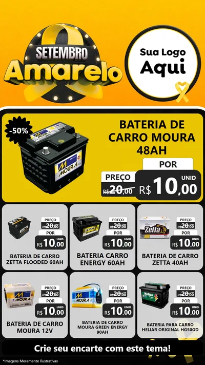 Modelo de Rede Social para Stories com o tema Setembro Amarelo para Baterias Elétricas