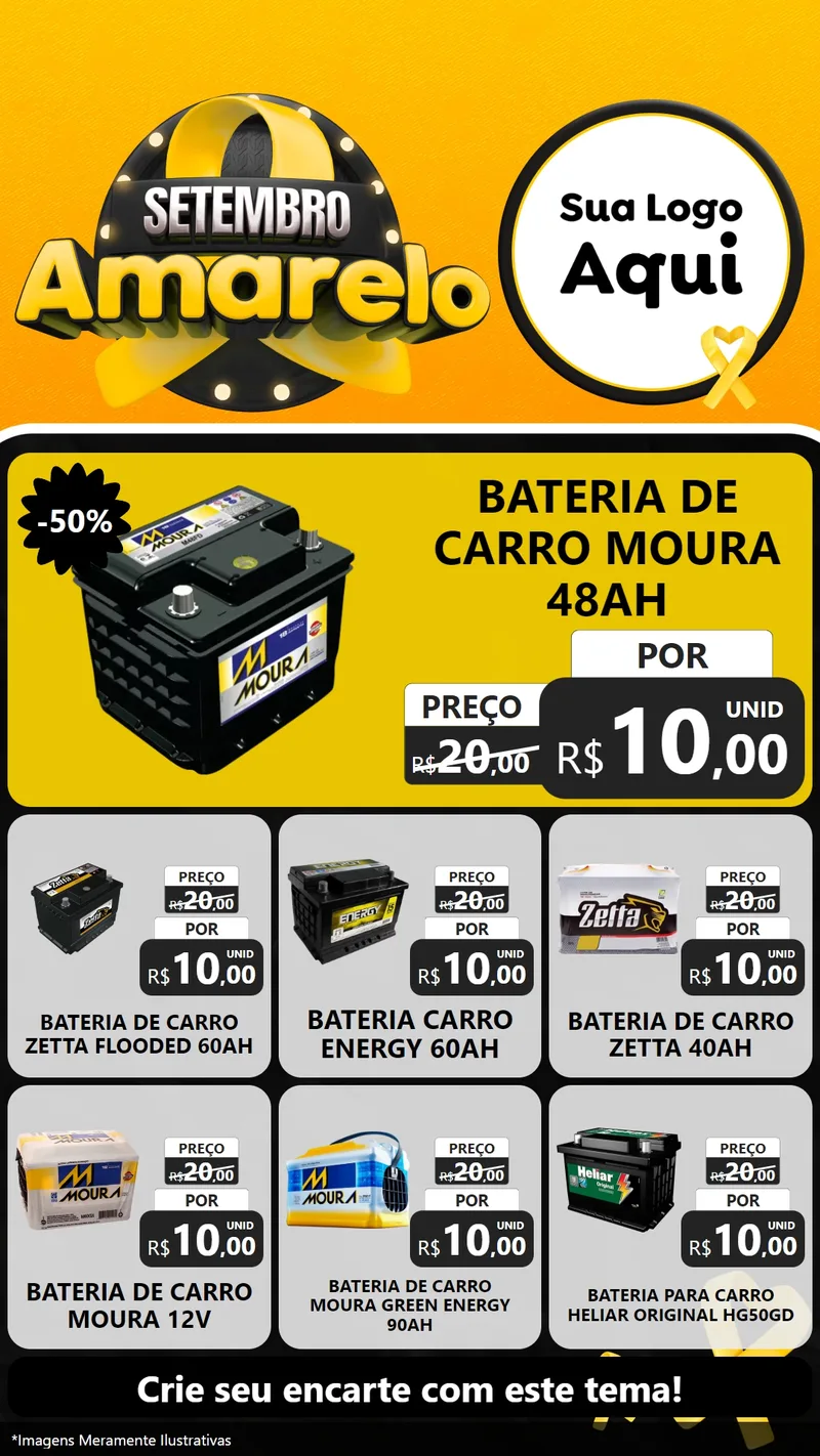 Modelo de Rede Social para Stories com o tema Setembro Amarelo para Baterias Elétricas