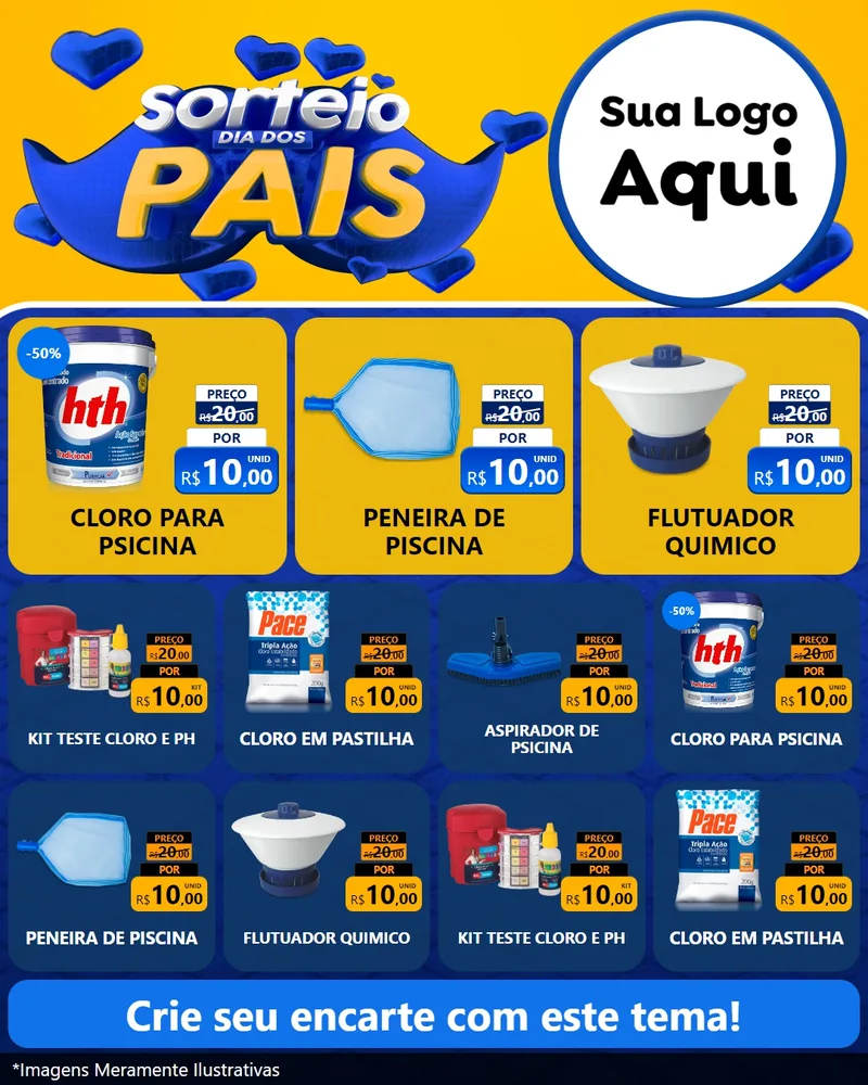 Modelo de Rede Social para Feed Instagram com o tema Sorteio Dia dos Pais para Produtos para Piscina