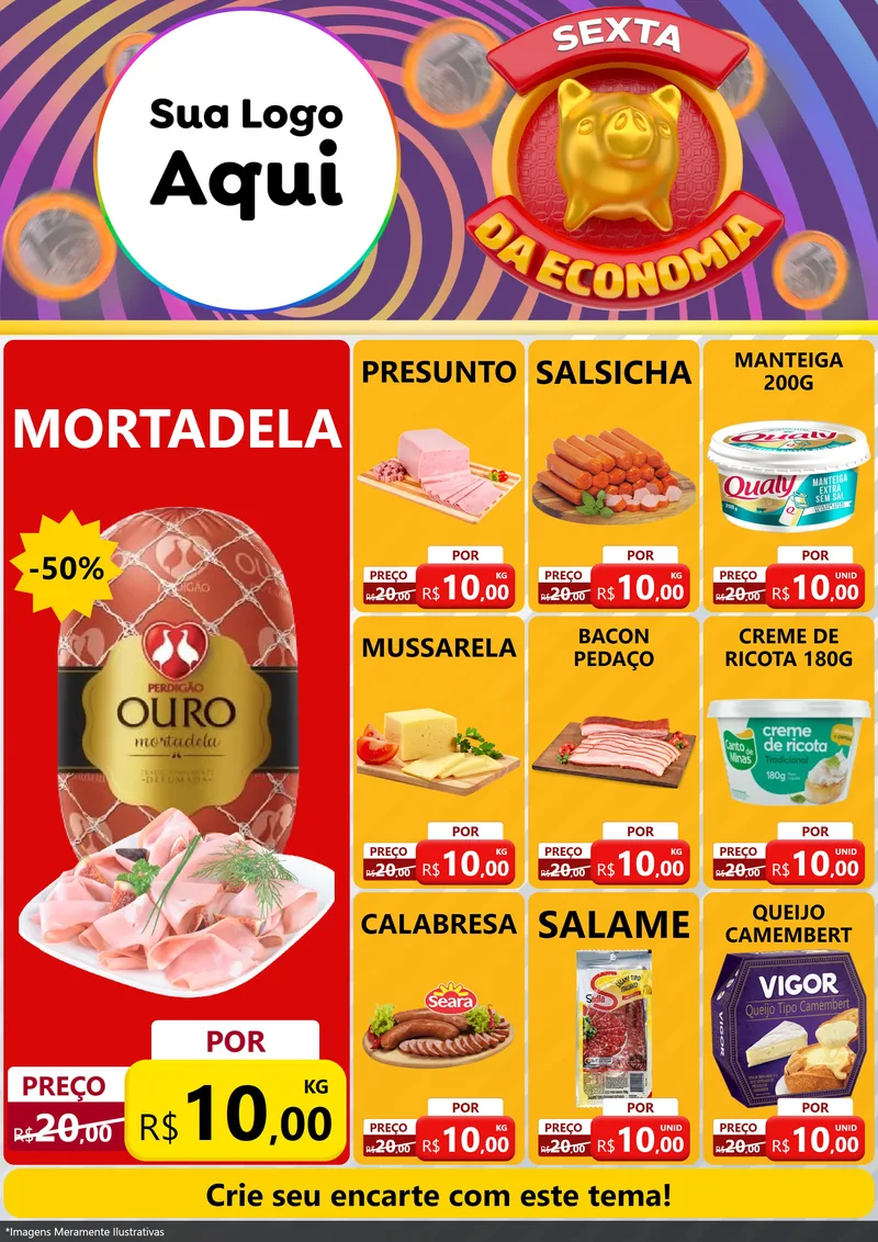 Modelo de Encarte para Encarte A4 Vertical com o tema Sexta da Economia para Frios e Laticínios