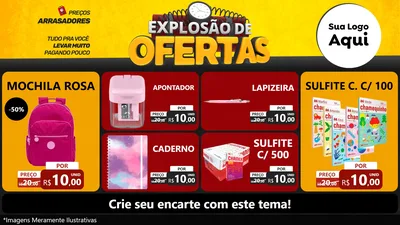 Modelo de TV para TV Horizontal com o tema Explosão de Ofertas para Papelaria