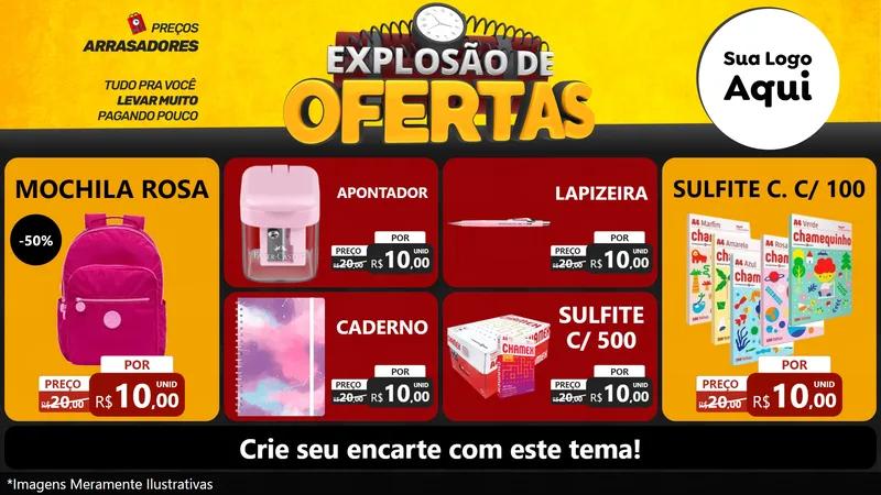 Modelo de TV para TV Horizontal com o tema Explosão de Ofertas para Papelaria