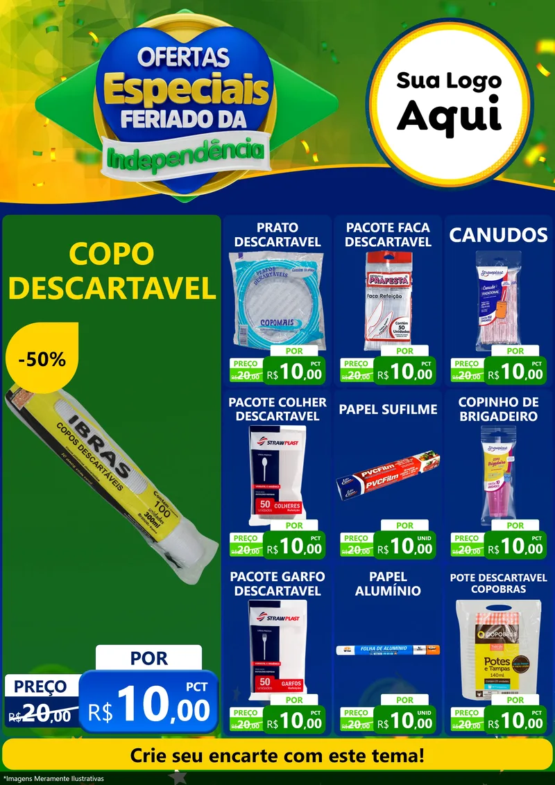 Modelo de Encarte para Encarte A4 Vertical com o tema Ofertas Especiais Feriado da Independência para Embalagens