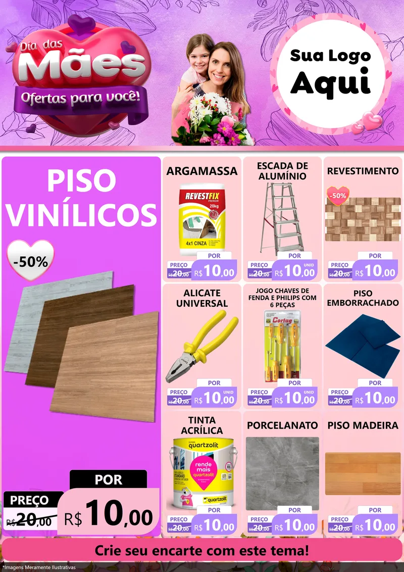 Modelo de Encarte para Encarte A4 Vertical com o tema Dia das Mães Ofertas para Você! para Material para Construção