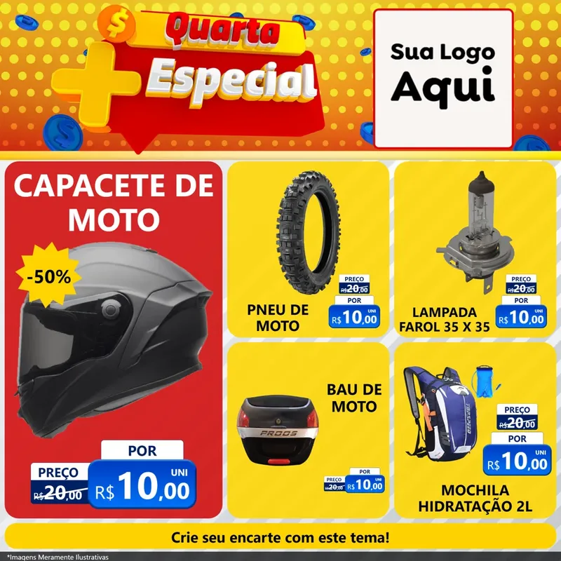 Modelo de Rede Social para Feed Facebook com o tema Quarta Mais Especial para Moto peças