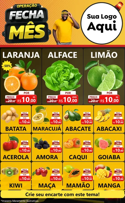 Modelo de Encarte para Encarte Grande com o tema Operação Fecha Mês para Hortifrúti